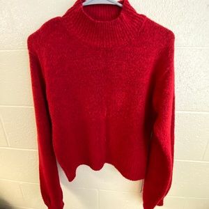 Wild Fable red mock-neck sweater with puff sleeves